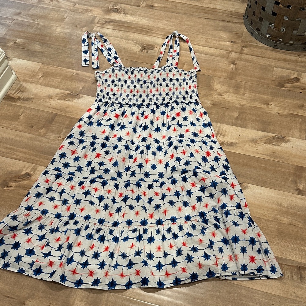 J. Crew Red and Blue Smocked Dress